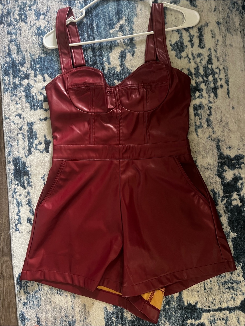 Olivaceous Burgundy Faux Leather Bustier Romper